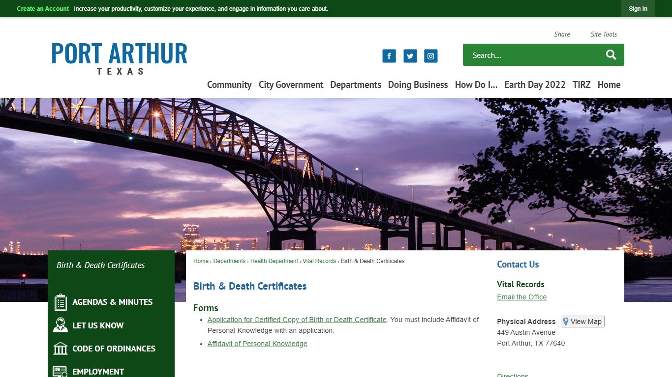 Birth & Death Certificates - Port Arthur, TX