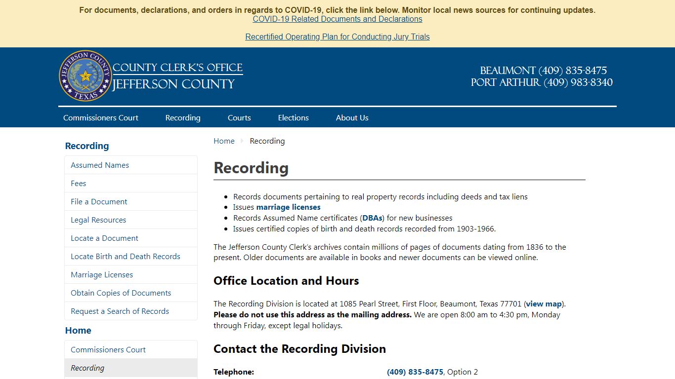Recording - Jefferson County, TX County Clerk's Office