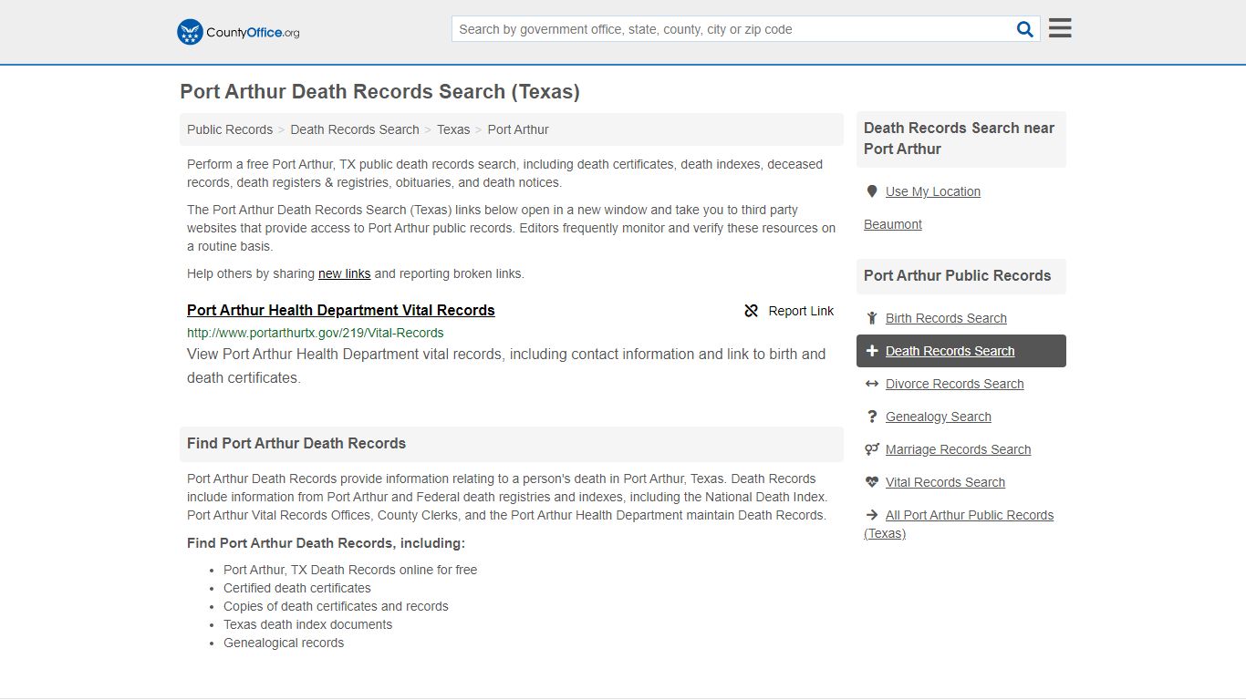 Port Arthur Death Records Search (Texas) - County Office