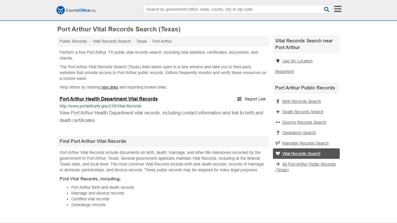 Port Arthur Vital Records Search (Texas) - County Office